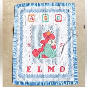 Elmo ABC Vtg Muppets Sesame Street Satin Trim Quilted Crib Comforter Blanket